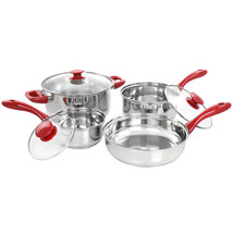 Gibson Home Crawson 7 Piece Stainless Steel Cookware Set in Chrome with Red Hand - $1,957.46 MXN