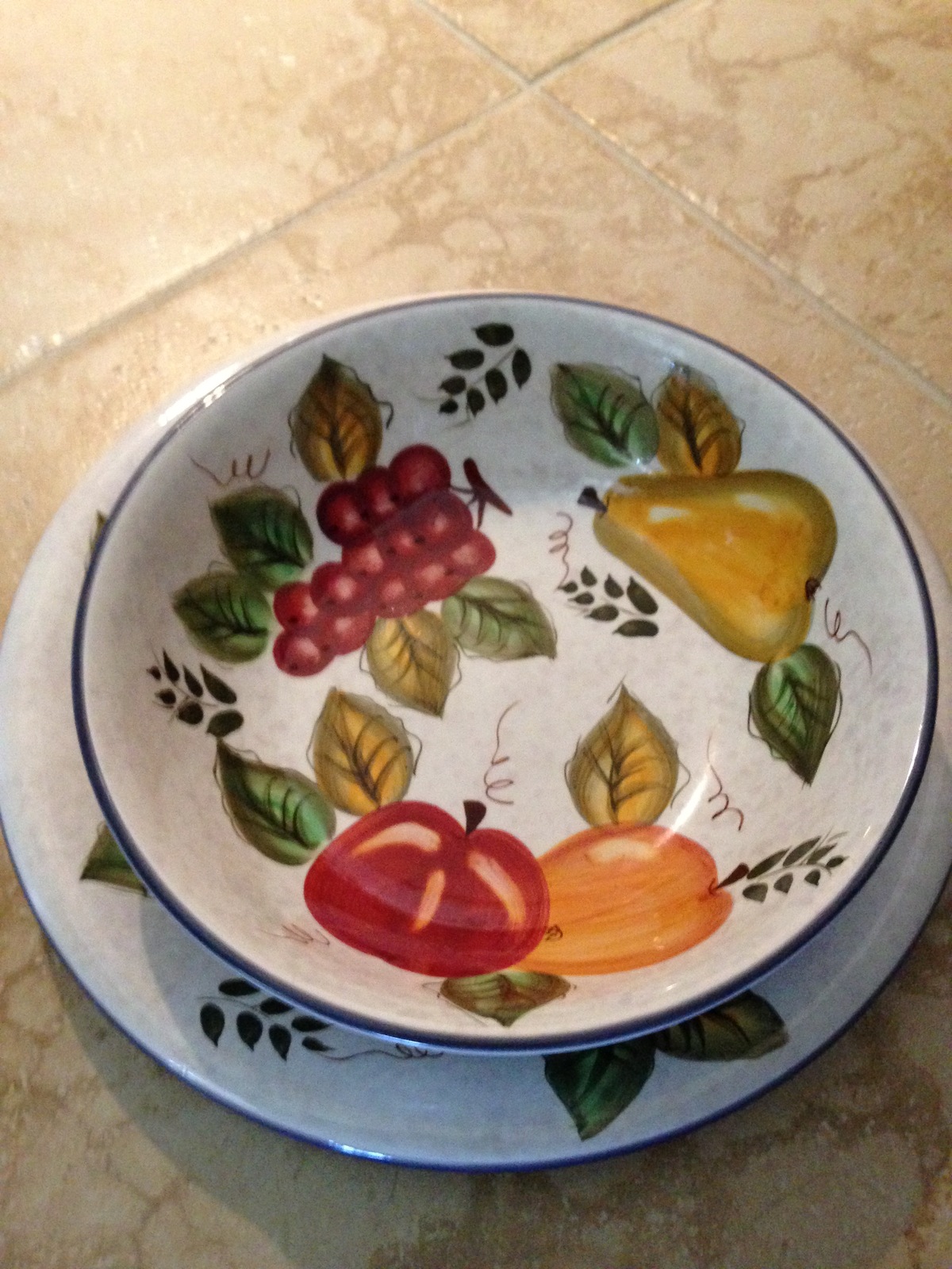 Oneida vintage fruit collection serving platter & bowl hand painted - $64.99