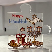 Happy Hanukkah Acrylic Puzzle Piece Plaque with Festive Dreidel, Menorah... - $11.95