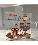 Happy Hanukkah Acrylic Puzzle Piece Plaque with Festive Dreidel, Menorah... - $11.95