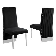 Black Tufted Velvet Accent Side Chairs with Silver Chrome Detailing (Set of 2) - £517.07 GBP