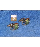 Vintage Pair Shields Fifth Avenue Cufflinks Cuff Links gold tone possibly Jade - $10.79