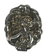 Antique Art Nouveau Gibson Girl Silverplate Brooch Medallion Plaque Ease... - £25.58 GBP