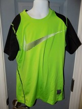 Nike Pro Shirt Dri-Fit Athletic Fitted Top Black &amp; Green Logo Shirt Size M Shirt - £8.75 GBP