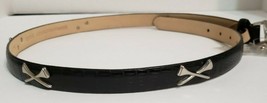 LB Belt Company Black Italian Leather Thin Belt Golf Themed Size Small 34.5&quot; NWT - £11.38 GBP