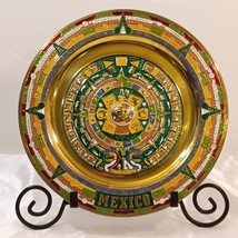 Vintage Brass &amp; Enamel Aztec/ Mayan/ Mexican Calendar Wall Hanging Display Disc - £18.20 GBP