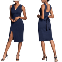 DRESS THE POPULATION Alessia Tie Waist Crepe Dress, Navy, Size Large, NWT - £87.31 GBP