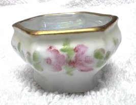 Vintage Czech Porcelain Lusterware Floral Gold Accent Rim Open Salt Cell... - $14.36