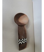Carved Wood  Spoon with Painted Cow Bone inset on Handle 7&quot; - £12.48 GBP
