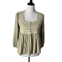 Lucky Brand Embroidered Yoke Long Sleeve Peasant Top Green Tunic Women Size XS - £21.75 GBP
