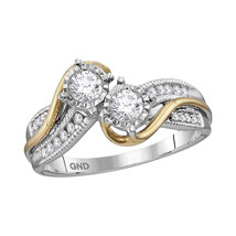 14k White Two-tone Gold Round Diamond 2-stone Bridal Engagement Ring 1/2 Cttw - £958.42 GBP