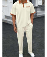 Men&#39;s Full Size Waffle-Knit Contrast Polo and Pants Set Plus Size - $56.49
