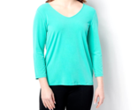 Susan Graver Liquid Knit 3/4 Sleeve Top, Back Lattice Detail- TURQUOISE, M - $25.00