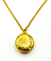 Vintage AVON NR Etched Gold Tone Four Picture Locket Necklace - £37.29 GBP