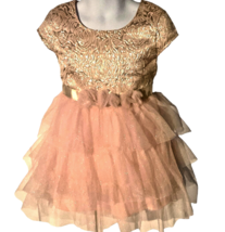 Little Lass Girl&#39;s Party Dress Sz. 4 Rose Gold &amp; Glitter Layered Tulle Dress - £6.40 GBP