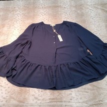 Max Studio Navy Blue Bell Sleeved Boho Peasant Blouse Size M New With Tags NWT - £28.06 GBP
