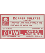 Antique Pharmacy Label COPPER SULFATE Poison Skull Bones The Owl Drug St... - $695.34 MXN