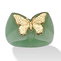 PalmBeach Jewelry Genuine Green Jade 14k Yellow Gold Butterfly Ring - £101.06 GBP