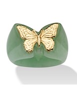 PalmBeach Jewelry Genuine Green Jade 14k Yellow Gold Butterfly Ring - £110.16 GBP