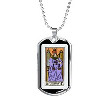 Tarot Card Necklace The Justice Stainless Steel or 18k Gold Dog Tag 24&quot; - $47.45+