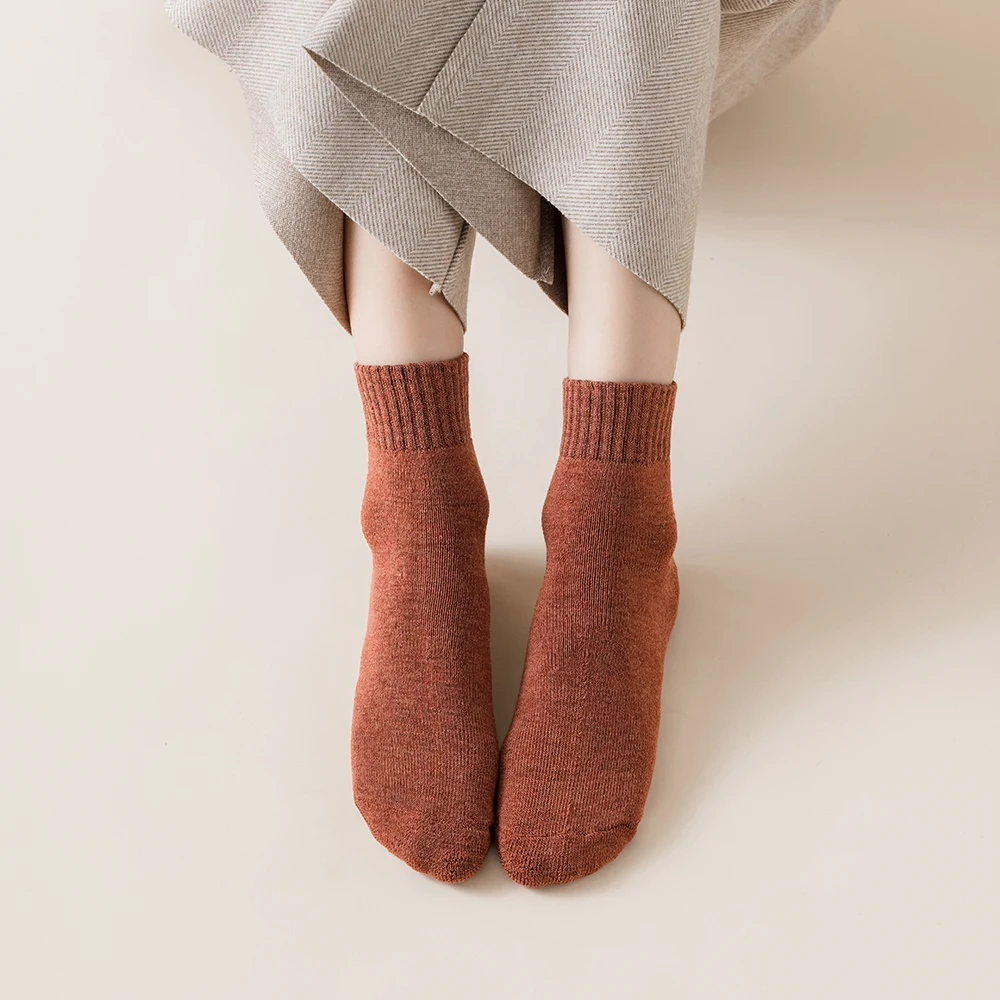 Sporting New Winter Women Socks Thick Warm Solid Color Wool Harajuku Retro Cold  - £23.89 GBP