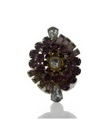 Vintage Brooch Oval Gold Tone Metal Purple Clear Crystals or Cut Glass - $15.99 CAD