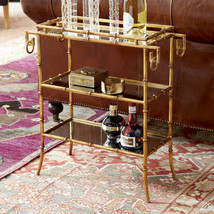 Horchow Gold Bamboo Regency Mirrored 3 Tier Tray Accent Table Chippendal... - £419.60 GBP