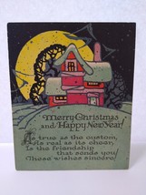 Christmas New Year Greeting Card Massive Moon Night View Country Cottage Vintage - £9.77 GBP