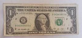Fancy Serial Number $1 2013 Dollar Bill Note Trinary Repeater  B 06360603 A - £6.37 GBP