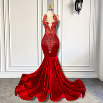 Red Diamonds Prom Dresses 2024 Custom Beaded Luxury Evening Gown Formal ... - $289.00