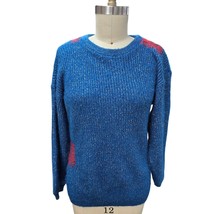 Vtg 90s Y2K Women Croquet Club Acrylic Blue Knit Sweater Metallic Red Em... - $57.42