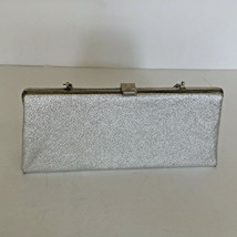 vintage silver lame evening formal clutch handbag with chain metal closure  - $19.75