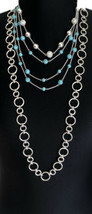 Lot Of 3 Chaps Silver Tone &amp; Faux Turquoise Rhinestone Necklaces - £11.59 GBP