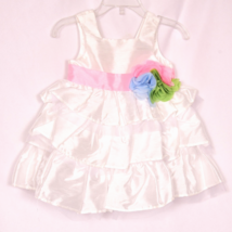 Mud Pie Baby Girl Size 6-9M Dress White with Pink Ribbon Party Ruffles - £14.08 GBP