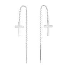 Expression of Faith Cross and Chain Sterling Silver Slide-Through Earrings - £8.06 GBP