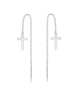 Expression of Faith Cross and Chain Sterling Silver Slide-Through Earrings - £8.09 GBP