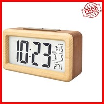 Battery Operated Wooden LCD Alarm Clock with Auto Dimming &amp; Temperature ... - $557.39 MXN