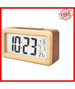 Battery Operated Wooden LCD Alarm Clock with Auto Dimming &amp; Temperature ... - $556.91 MXN