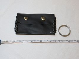 Handmade leather coin / card key holder black w/ black stitching 4 1/2&quot; ... - $24.74