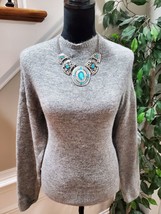 Wayf Gray Acrylic Long Sleeve Mock Neck Tie Waist Pullover Knit Sweater ... - £25.77 GBP