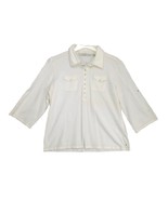 Vtg Y2K Tommy Hilfiger Women&#39;s XL Pearl Snap Henley Shirt Top, Cream 3/4... - $366.77 MXN