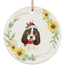 Cute Basset Hound Dog Ornament Sunflower Wreath Christmas Gift Pine Tree Decor - £11.90 GBP