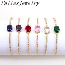 10Pcs Fashion Delicate Colorful Oval Zircon Bracelet, Tennis Chain Bracelet, Adj - £40.80 GBP