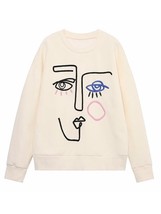 Tangada Women Embroidery Fleece Sweatshirts Oversize Long Sleeve O Neck Loose Pu - £91.06 GBP