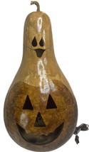 Gourd Hand Crafted Light Up Lamp JACK-O-LANTERN W/GHOST Primitive Autumn Fall - £39.35 GBP