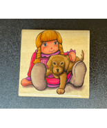 Vintage 1998 Sky Kids Wood Rubber Collectible Stamp Little Girl w/ Puppy- - £6.22 GBP