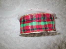 2 1/2&quot; Wide RED/GOLD PLAID Polyester Metallic Wired Ribbon ROLL - 50 Yds. - £9.77 GBP