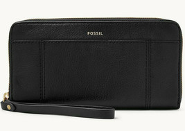 NWB Fossil Jori RFID Zip Clutch Black Leather Wristlet SWL3008001 Dust B... - £46.68 GBP