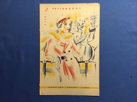 1936 S.S. EXETER AMERICAN EXPORT LINES LIST OF PASSENGERS BOOKLET - $363.27 MXN