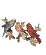 3 Schwabe Bird Figurines Multicolor  Handpainted Cardinal Wren Parakeet ... - £30.50 GBP